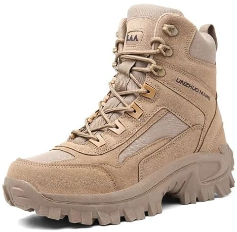 Läderstövlar, ortopediska stövlar for män, punkteringsskyddande, vattentäta, stukningsskyddande, vandringsskor, slitstarka(Beige,42)