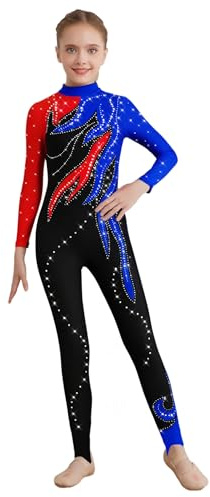 Freebily Body da Pattinaggio Artistico Bambina Tuta Intera da Ginnastica Artistica Body Danza Classica Ginnastica Ritmica Jumpsuit Sportiva da Allenamento Tutina Pagliaccetto Rosso&Blu 13-14 anni