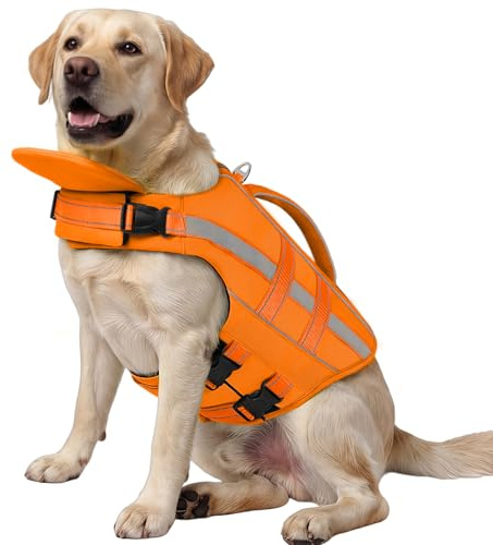 ASENKU Salvagente per Cani - Giubbotto Salvataggio Cane Taglia Piccola Media Grande, Gilet Galleggiante Sicurezza con Maniglia e Anelli D,per Nuoto Piscina Spiaggia Barca XL