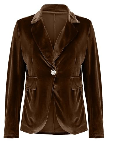 Sammet blazer kvinnor business vardaglig kostym ledig långärmad krage blazer passar solid sjal 1 knapp arbetskläder, Brun, XXL