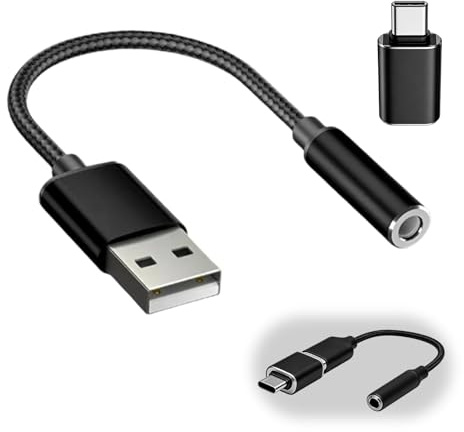 Adaptador de Audio USB a Jack 3,5mm 2 in 1, Tarjeta de Sonido Externa USB, Adaptador de Auriculares y Micrófono con Convertidor USB-B a USB-C, Plug and Play para PC Portátil Desktop