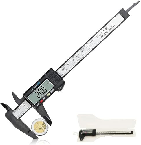 Calibre Digital 150 mm - Fibra de carbono - Pantalla LCD - Medición rápida y precisa 0,1 mm - Función de puesta a cero - Medición de diámetro - Calibre Profundidad - Con estuche - 24 cm