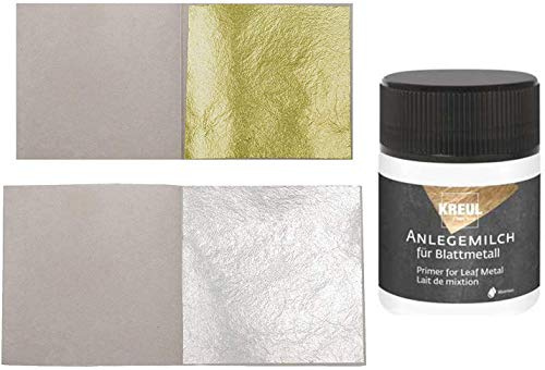 20 blad äkta bladguld 3,8 x 3,8 cm 23 karat äkta guld + 20 blad äkta bladsilver 5 x 5 cm + 1 x planteringslim 50 ml