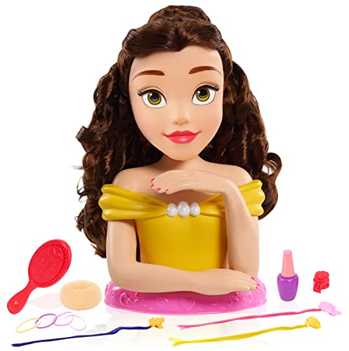 Disney Princess Deluxe 14-inch Belle Styling Head with 12 Hair Styling Accessories, 13-pieces, Kids Toys for Ages 3 Up by Just Play