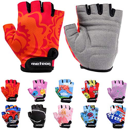 Meteor Unisex Kinder Fahrradhandschuhe Bike - Gel BMX Handschuhe, RED FLOWER, Gr.-Jr S/ Handweite- 6.5-7cm
