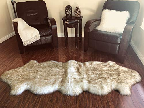 LAMBZY Genuine Sheepskin Rug Silky Area Rug -Thick Strong Bottom Texture Washable Rug Stain Resistant - Perfect Rugs for Living Room, Bedroom Decoration Usage - 2' x 6',60x180 cm, White/Brown