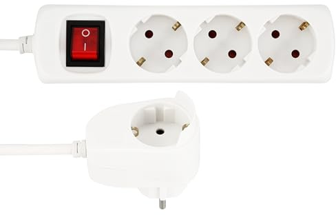 REV Steckdosenleiste PowerSplit - Mehrfachsteckdose 4-Fach (3+1) mit Schalter, Wandsteckdose bleibt erhalten, 3500W, 5m, weiß