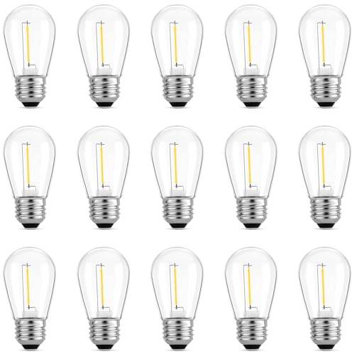 Yexati ZASTION 15-pack LED S14 ersättningsljus glödlampor, meconard vattentät 2 W utomhusstringlampor, E26 medium bas, 2 200 K varmvit, 120 LM, CRI90, icke-dimbar