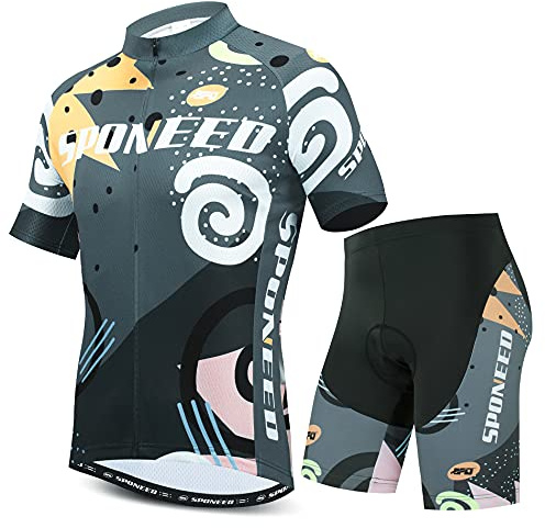sponeed Cycling Clothes Suits Set Men's Padded Biking Shorts Bicycle Pants Shirt US M Grey Multi