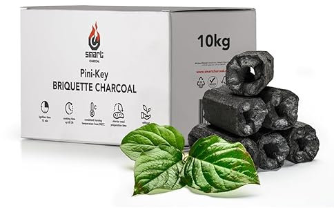 Smart Charcoal 10KG Grillkohle Briketts, 100% natürlich, Holzkohlebriketts, Brenndauer +3 Stunde, Holzkohle für Grill aus Holzspänen, Schnellzündend, Chemiefrei