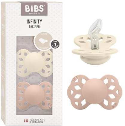 BIBS Infinity Anatomical Soother 2-Pack, BPA Free, Orthodontic Silicone Nipple, Orthodontic Nipple. Silicone, Made in Denmark, 0-6 Months (Pack of 2), Ivory/Blush
