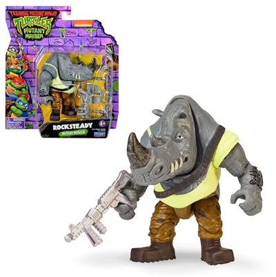 Tortugas Ninja Rocksteady Figura de Acción Básica Articulada, 12 cm, Personaje Película Caos Mutante detallado y con Accesorio, Arma de Combate, para niños y niñas Desde 4 Años, Famosa (TU805A00)