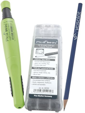Pica Big Dry - Pica-Set -Zimmermannsbleistift mit 12 Ersatzminen graphit 2B