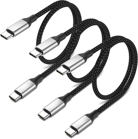 USB C to USB C Cable Short 30cm, 3 Pack PD 60W Fast Charging USB Type C to Type C Cable, Braided USB C Lead Phone Charger Cables For iPhone 15 Pro Max iPad Samsung Galaxy Huawei oneplus - Black