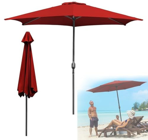Jopassy Sonnenschirm 350cm Groß,Sonnenschirm Strand ohne Ständer,Gartenschirm UV Schutz Parasol Wasserabweisende mit Handkurbel Marktschirm für Terrasse,Balkon,Garten,Rot