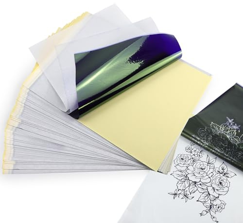 TATELF Carta da trasferimento per Tatuaggi, 120 Fogli di Stencil Tattoo per Tatuaggi, 4 Strati carta per tatuaggi termica per tatuaggi Carbon Tracing Paper