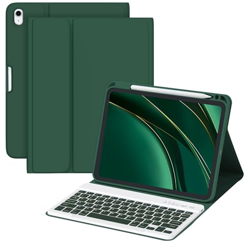 MMK for iPad 11/10th Gen Case with Keyboard 11/10.9 inch 2025 A16/2022, Detachable Wireless Bluetooth Keyboard with Pencil Holder, UK Layout Keyboard Case for iPad 11/10 Gen, Green