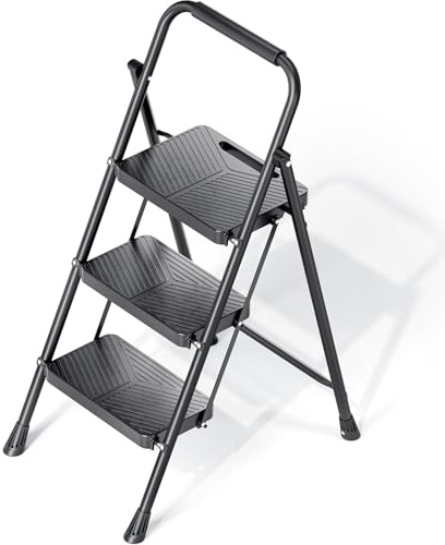 KINGRACK 3 Step Ladder, Portable Folding Ladder with Anti-Slip Pedals