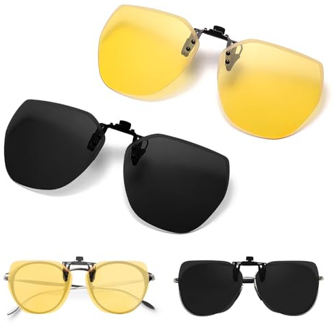 Clip Lunettes de Conduite de Nuit Lunettes de Vision Nocturne Verres Jaune Polarisé Anti-Éblouissement Ultra-Léger pour Hommes et Femmes Unisex Conduite Outdoor Sports