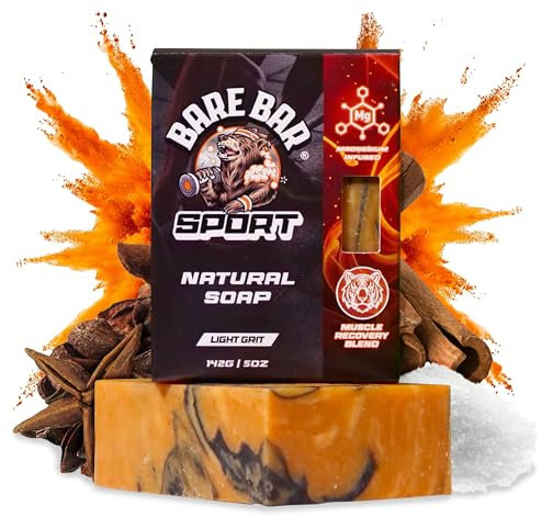 Sapone per il recupero muscolare, saponetta da uomo naturale Bare Bar sport, sali di epsom infusi di magnesio, bar sportivo, bagnoschiuma, alternativa al gel doccia naturale, The Ultimate Post Workout