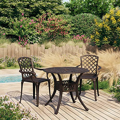 Xichuzi 3-TLG. Bistro-Set, Bistrotisch Mit 2 Stühlen, Gartenset Tisch Und Stühle, Balkontisch Klein, Bistroset, Balkonmöbel, Aluminiumguss Bronzen