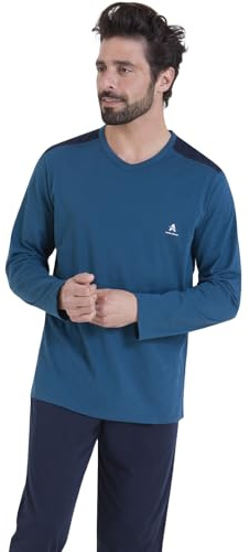 Athena - Ensemble Pyjama Long Homme, Ecopack- Jersey 100% Coton Respirant - T-Shirt Manches Longues + Pantalon - Label Oeko-TEX® Standard 100