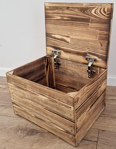 PYXIDAS Cassette Legno con Coperchio - Soluzione Elegante e Pratica per la Conservazione nella Tua Casa 40x30x26 (Effetto Bruciato chiusura silenziosa, 40x30x26)