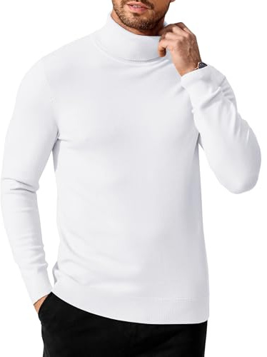 COOFANDY Maglione Collo Alto Uomo Pullover Maglia Casual vestibilità Regolare Inverno Bianco M