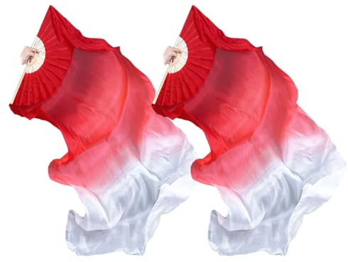 Hitopin 1 Paio Ventaglio per Danza del Ventre Orientale,Fan Cinese della Danza della Seta,Ventagli Lunghi Decorativi del Ventre,Danza Sfumato Ventaglio in bambù,per Spettacoli,Prove, Intrattenimento