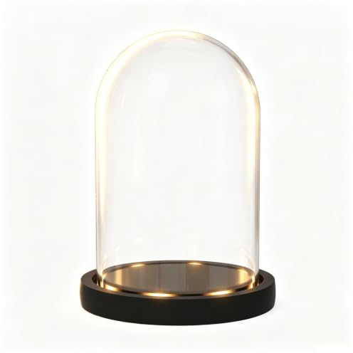 Nynelly 18 cm Tall Lighted Glass Dome with Base, Clear Bell Jar Glass Cloche with Base, Small Glass Display Case for Labubu Figures Dolls Plants Curios Keepsakes Collectibles, 11.5x17.5 cm, Black