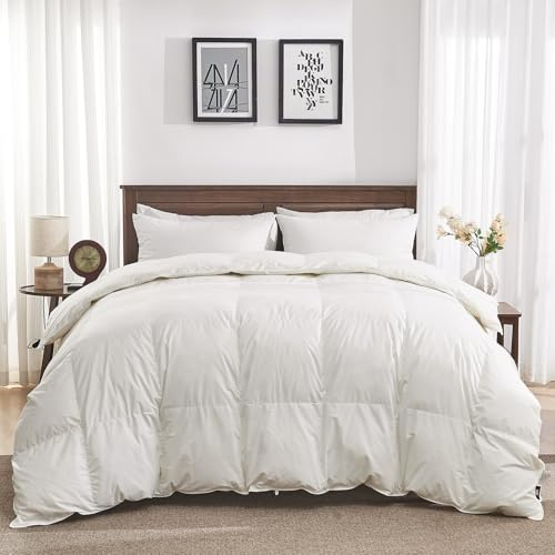 Oaken-Cat Goose Feather Down Fiber Comforter King Size - 100% Organic Cotton Shell All Season Duvet Insert, Medium Warmth Hotel Luxury Bedding Comforter(106x90 Inch, White)