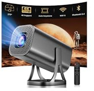 Proiettore portatile con WiFi 6 Bluetooth 5.4, Supporto 1080P 4K, Mini Proiettore Android 12.0 con Auto Keystone e Zoom Regolabile, Rotabile 270°, Compatibile con HDMI/USB/laptop/TV Stick/Telefono