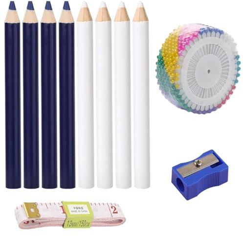 11Pcs Fabric Tailors Markers for Sewing, Blue White Sewing Chalk Pencil for Fabric Water Soluble, Suitable for Garment Making, Quilting, Embroidery, and DIY Crafts
