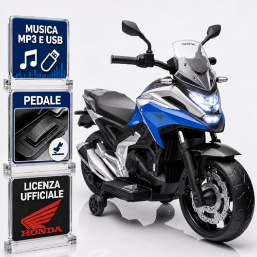 TOYSCAR Moto Elettrica Bambini 2-5 Anni Honda NC750X 12V, Motocicletta per Bambini con Licenza Ufficiale, Mini Moto Elettrica Giocattolo, Fari LED, MP3 USB e Avvio One Click