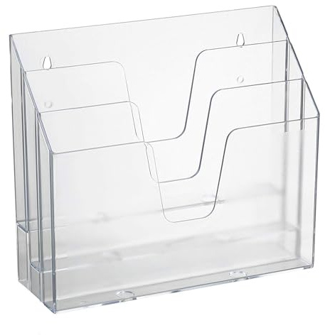 Acrimet Horizontal Triple File Folder Holder Organizer, Open Top Desktop Document Sorter for Letter Size Papers & Folders, Plastic (Clear Crystal)