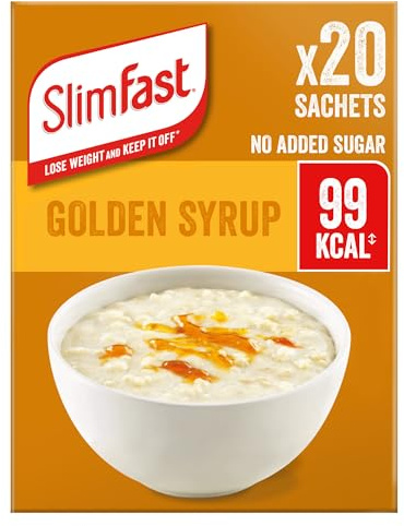 SlimFast • Meal Replacement Porridge Sachets • Golden Syrup Flavour • 20 Sachets • Weight loss Formula • Only 99 Calories Per Sachet • 5g Protein • High in Fibre • No Added Sugar