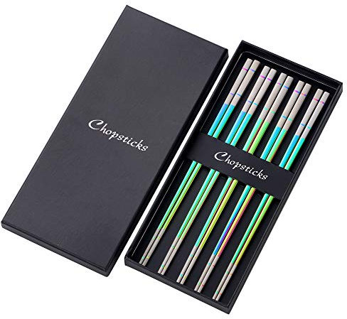 Do Buy Edelstahl Bunt Essstäbchen set Regenbogen Chopsticks Metall 5 paar Sushi Stäbchen für Japanische Koreanisch 23,4cm Länge spülmaschinenfest gut Geschenk für weihnachten/geburtstag