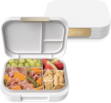 Bentgo Modern - Adult & Teen Bento Lunch Box; 3-4 Compartments, Leak-Resistant, 5.5 Cup Capacity/44 fl oz, Improved Locking Clips, Reusable, BPA-Free, Dishwasher/Microwave Safe Tray (White)