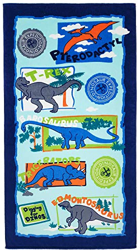 Softerry - Dinosaurs Beach Towel 28 x 51 inches 100% Cotton - T-Rex Soft and Colorful Towel for Kids (Digging for Dinos, 1 Towel 28 x 51)