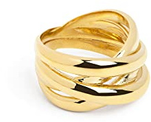SINGULARU - Anillo Double Cross. Latón con Acabado Baño de Oro de 18 Kt. Joyas para Mujer. Talla 12