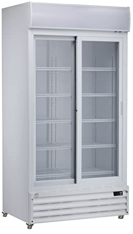 METRO Professional Glastürkühlschrank GSC3800 mit 2 Schiebetüren, 690 L, weiß, 680 W, 220-240 V, Kühlschrank Led Beleuchtung und 10 verstellbaren Einlegeböden für Gastronomie, Bar, Restaurant
