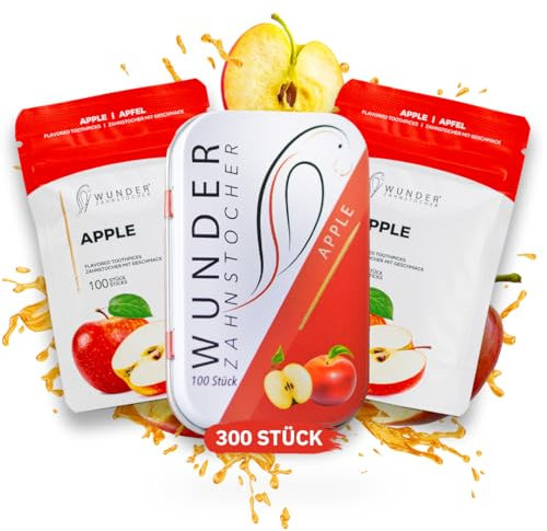 Wunder Zahnstocher mit Geschmack - 300er Vorratspack Apfel - anhaltender Geschmack - frischer Atem - gegen Nägelkauen & Mundgeruch - Raucherentwöhnung - Alternative zu Kaugummi - zuckerfrei