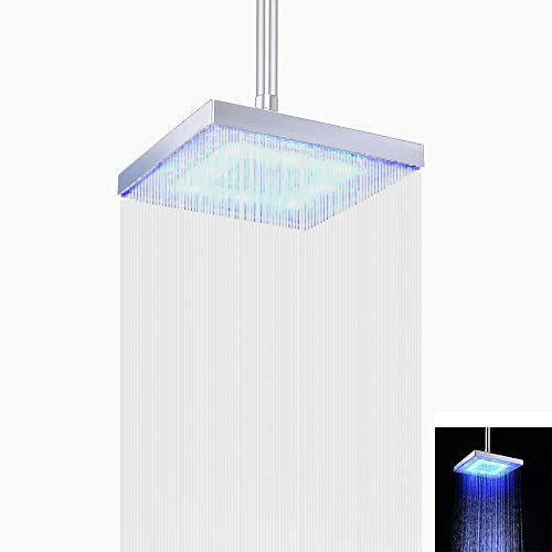 Chesoon Soffione doccia a LED Soffione Doccia a pioggia a risparmio idrico Quadrato ABS cromato facile da installare per il bagno (blu)