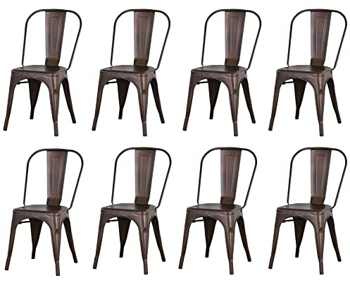 GrandCA HOME Set di 8 Sedie Industriali in Metallo, Sedie da Pranzo Impilabili in Stile Vintage, Adatte per Sedie da Giardino per Esterni o Interni Sedie da Patio, Vintage vecchio