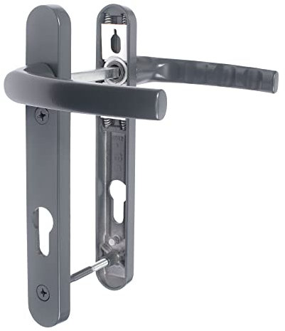JCP Paire de poignées de porte en uPVC, centre de vis 122 mm, ensemble de ressorts PZ 92 mm, plaque arrière 220 x 30 mm, gris anthracite 7016