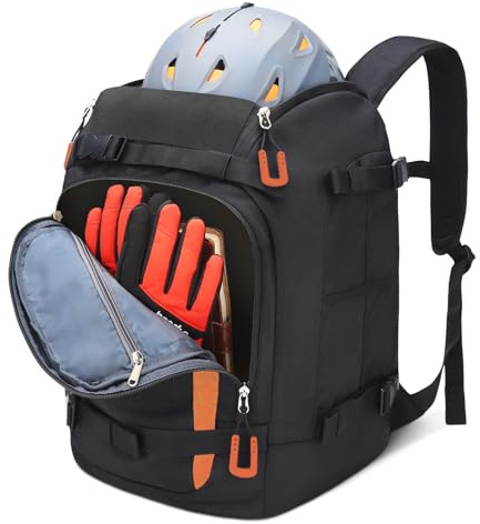 MoopGou Bolsa para botas de esquí con compartimento para casco, 50 L, 1680D, nailon, mochila de esquí, con bolsa para casco, bolsa de esquí, para botas de esquí, patines, snowboard, naranja, Clásico
