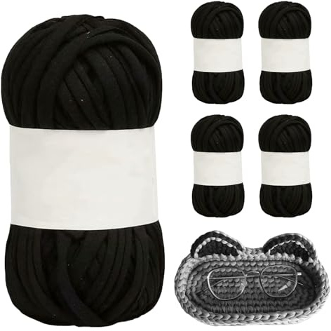 5 st spagettigarn 2 cm bomullsmatta t-shirt, garn, 25 meter stickgarn för hand, gör-det-själv-väska, filt, kudde, virkningsprojekt (svart)