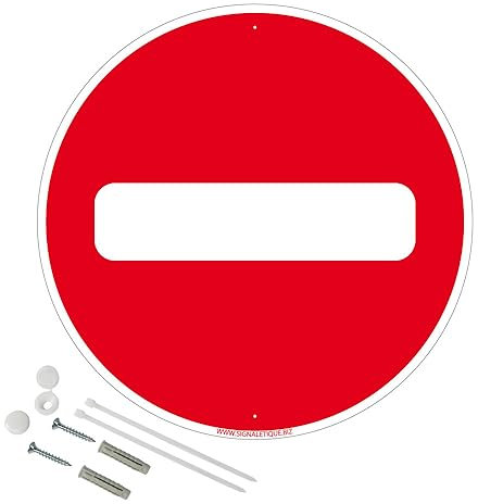 Panneau Sens Interdit Plastique Pvc 1 Mm - Diam. 300 Mm Signalisation Prépercée Avec Kit De Fixation Fabrication Française