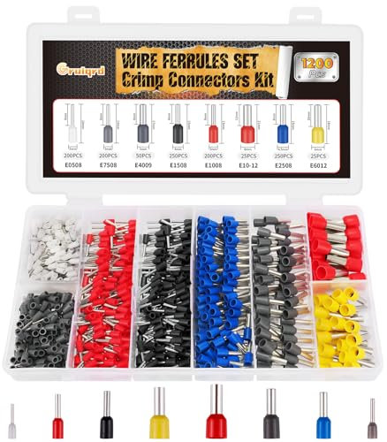 Gruiqrd Kit de 1200 embouts de fil - Embouts de câble à sertir - Bornes isolées - Excellent assortiment de viroles avec boîte portable