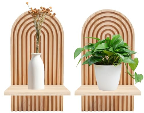 BlyeMichdi 2 Piezas Estanteria Pared Madera de Bohemio, Baldas Flotantes Pared, Estante Colgante de Madera para Plantas Pequeñas, 18x34.5x12cm Decoracion Pared para Estar Dormitorio Baño